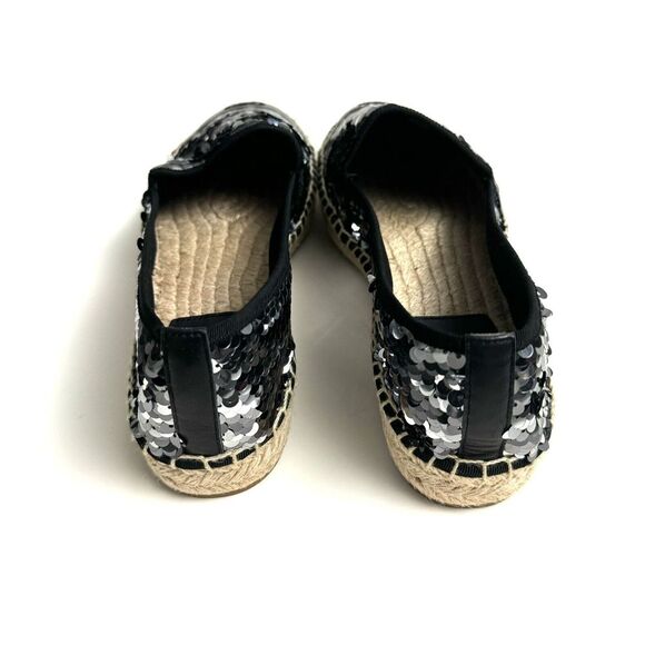 TORY BURCH FLAT ESPADRILLE BLACK SEQUIN WOMEN'S SIZE 10 - Picture 3 of 10